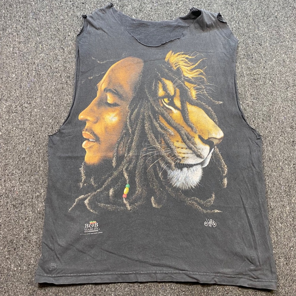 Bob Marley Zion Rootswear Sz XL Mens Black Grunge Lion Muscle TShirt Cut Off